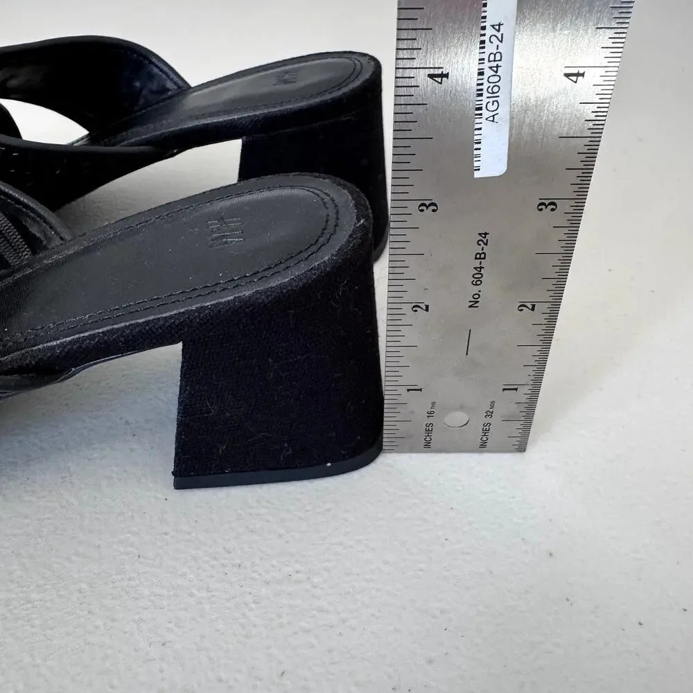 Worn Once! Knot Slip On Slides Sandals Block Heels Black Size 39